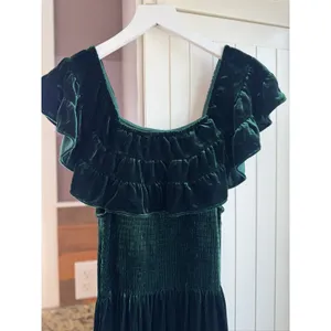 Hill House Home Akilah Nap Dress Emerald Green Velvet Silk Blend Midi S thumbnail 2