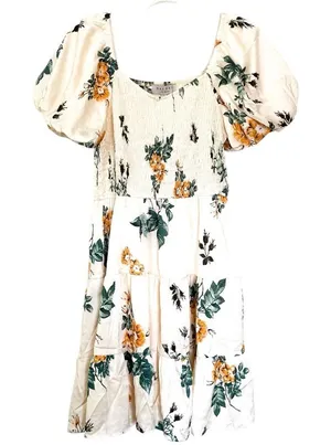 Hayden Los Angeles Cream Floral Puff Sleeve Tiered Mini Dress Pockets Size Small thumbnail 1
