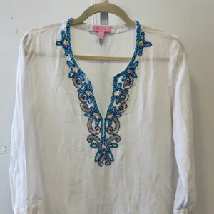 Lilly Pulitzer Amelia Island Tunic White Embroidered Beaded Sequin Small Boho‎ thumbnail 3