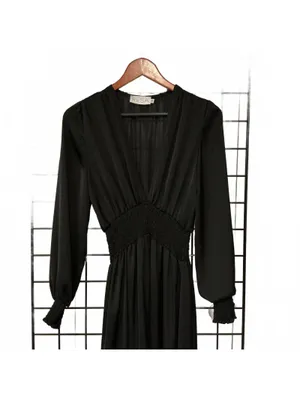 RESA Black Long Sleeve Smocked Waist Maxi Dress Size S thumbnail 4