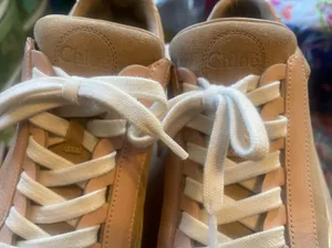 Lauren Leather Beige Blush Pink Scalloped Stacked Sneakers VGUC 6 / EUR 36 thumbnail 5