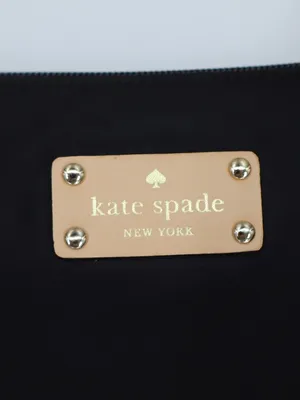 Kate Spade New York Black Nylon Tote Pink Lining Tan Leather Handles Work Bag thumbnail 3