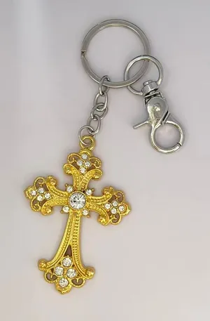 CZ Cross Keychain Charm for Men Women Car Keychain Key Ring Bag Charm Couple Gifts thumbnail 1