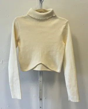 Princess Polly Ivory Ribbed Turtleneck Cropped Sweater Curved Hem Small N57793UO thumbnail 1