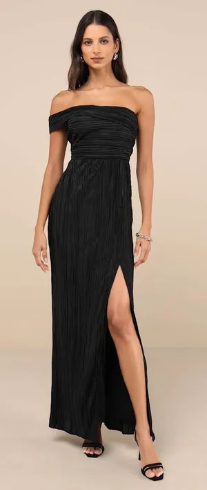 Lulus Lulus Poised Performance Black Plisse One-Shoulder Maxi Dress Size Small thumbnail 1