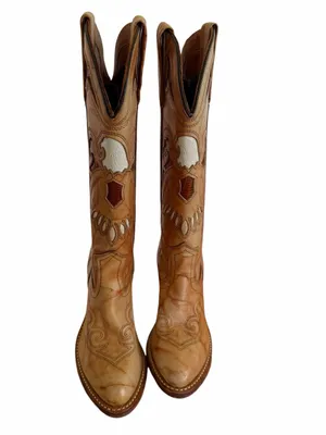 Miss Capezio Vintage Women's Eagle Inlay Leather Stacked Heel Boot Size 5 #26710 thumbnail 4