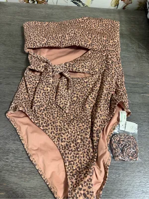Aerie Ribbed Leopard Wrap Bandeau One Piece Swimsuit thumbnail 3