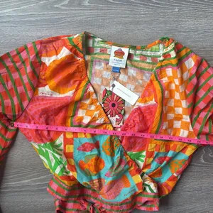 NEW Farm Rio x Anthropologie Bell-Sleeve Wrap Top Large thumbnail 9