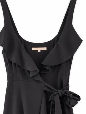 Hutch Eden Wrap Dress Women XS Black Excellent Ruffle High-Low Hem Sleeveless thumbnail 8