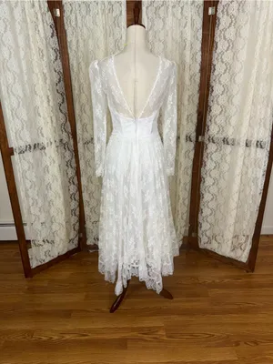Fabulous Vintage 90s Jessica McClintock Handkerchief Hem Lace Wedding Dress thumbnail 8