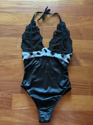 Yandy Cow Print Lace Halter Bodysuit thumbnail 1