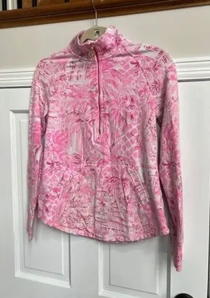 Lilly‎ Pulitzer Skipper Popover Half-Zip Top Paradise Pink Rule Breakers Size XS thumbnail 1