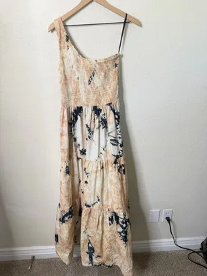 NWT Anthropologie‎ SWF Asymmetric Maxi Smock Tiered Cottagecore Dress Coastal L thumbnail 7