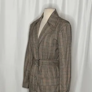 Anthropologie PILCRO Belted Blazer Dress Plaid Glen Check Brown Pockets Medium thumbnail 7