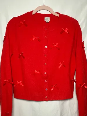 A New Day Y2K Red Bow Embellished Cardigan Sweater Button Front Coquette Cottagecore thumbnail 5
