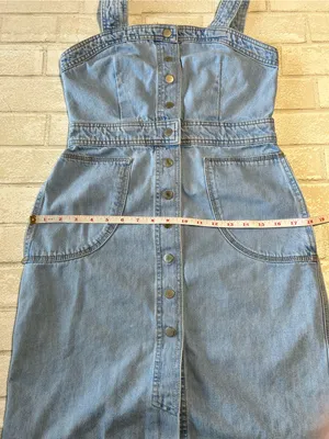 Topshop button up Denim Pinafore dress in Light Wash Size 6 thumbnail 7