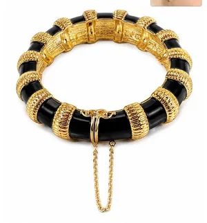 Nordstrom Bamboo Gold Black Enamel Statement Bracelet Cuff vintage Designer Inspired lux thumbnail 2