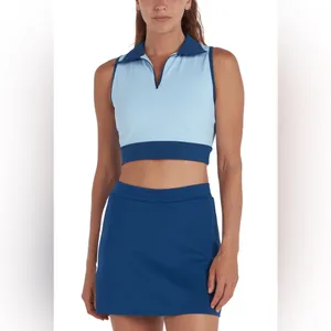 Thrive Societe Blocked Blue Spin Collared Crop Size Small thumbnail 6