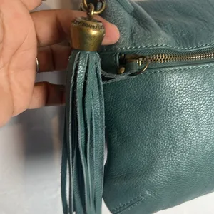 Lucky Brand Teal Leather Foldover Crossbody Hobo Bag Boho Fringe Distressed thumbnail 8