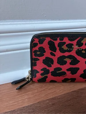 Coach Double Zip Wallet In Red Leopard Print Coated Canvas thumbnail 2