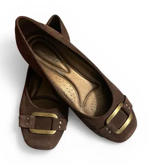 Trotters Brown Suede Ballet Flats with Gold Buckle Accent thumbnail 1