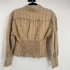 Free People Tammy Button down Tan Size XS‎ Crinkle Smocked Top Collared thumbnail 4