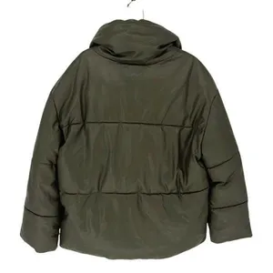 Avec Les Filles Faux-Leather Puffer Jacket Coat Size Small Olive Green Snap Clos thumbnail 4