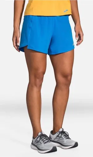 Brooks Run Happy Women's Royal Blue Running Shorts with Yellow Logo thumbnail 1