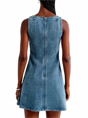 Abercrombie - Mila Squareneck Denim Mini Dress Blue Sz XL Petite thumbnail 2