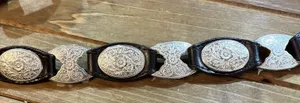 New Vtg Women Black small Genuine Leather Silver Stud Link Western belt thumbnail 2