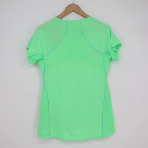 Kirkland Signature Womens Neon Green Striped Active Tee V-Neck Shirt Small thumbnail 4