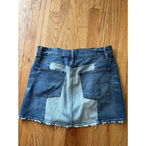 Madewell 1 denim‎ mini skirt Pieced McCarren patchwork raw hem boho jean wo… thumbnail 4
