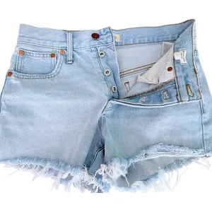 Madewell Relaxed Denim Short Multi Button Fly Frayed Edges Raw Hem Light Wash 23 thumbnail 1