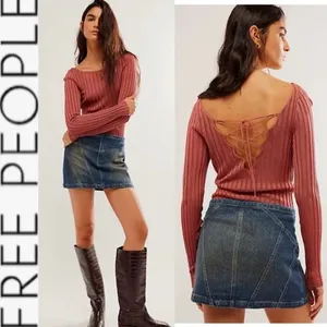 NWOT Free People Hits Different Lace-Up Top in Rusted Coral Sz S thumbnail 2