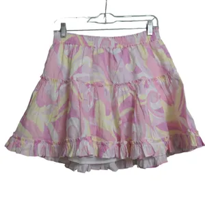 Hill House The Paz Skirt Mini Candy Kaleidoscope Pink Linen Ruffle L New thumbnail 2