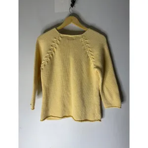 Bass G.H.‎ Bass yellow v neck chunky raime cotton 3/4 sleeve sweater medium thumbnail 2
