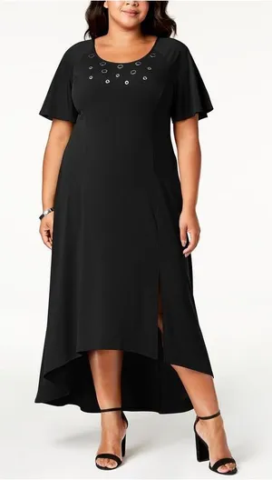 NEW NY Collection Grommet Embellished High Low Maxi Dress in Black - Size 1X thumbnail 1