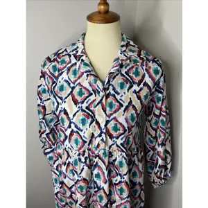 Anthropologie Maeve The Bettina Tiered Midi Maxi Shirt Dress Ikat Boho XS thumbnail 7