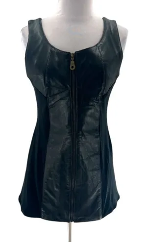 Vintage leather full zip dress black sz‎ XXS (fits XS) thumbnail 1