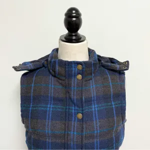 Boden Blue Brown Plaid Wool Blend Zip Up Hooded Puffer Pembroke Down Vest 6 thumbnail 3
