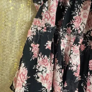 LoveShackFancy Pink Black Floral Garden Tiered Mini Skirt Large 100% Silk thumbnail 8