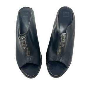 Frye Izzy Zip Moto Mule Heels Leather Open Toe Black‎ Size US 9.5 thumbnail 5