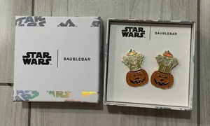 Brand New BaubleBar Star Wars Grogu in a pumpkin Halloween earrings. Doubles a thumbnail 1