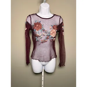 American Eagle Floral Mesh Top‎ Sheer Embroidered Long Sleeve S Whimsigoth thumbnail 2