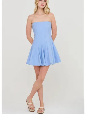 HYFVE Baby Blue Godet Strapless Skort Dress with Built-In Shorts – Small thumbnail 5