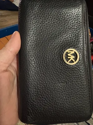 Michael Kors Black Pebbled Leather Zip Card Holder with Gold Logo thumbnail 1