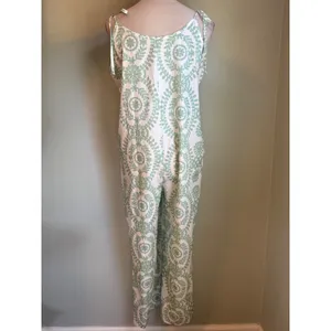 Green White Floral Tie Jumpsuit oho cottage fairy festival resort dainty y2k lar thumbnail 2