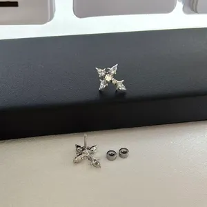 CZ Cross Stud Earrings for Men Women Streetwear Punk Hip Hop Unisex Style thumbnail 3