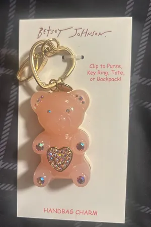 Betsey Johnson Pink Rhinestone Heart Teddy Bear Key Charm thumbnail 1