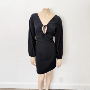 [Abercrombie & Fitch] Black Long Sleeve Cutout Tie Front Mini Dress NWT Sz Large thumbnail 2